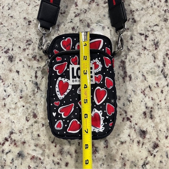 NWOT Brighton Hearts A Flutter Utility Bag Black Red Heart Pattern Crossbody New - Picture 9 of 11
